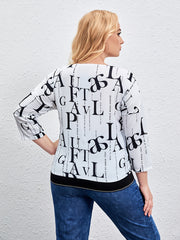 Women's Letter Print V-Neck Blouse
