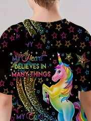 3D Dreamy Unicorn Graphic T shirt Girls Short Sleeve Tees