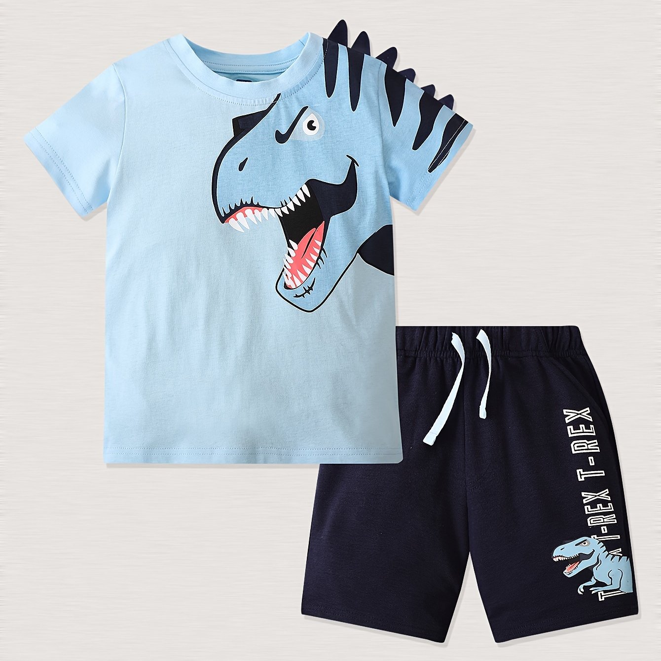Boys Dino Print T Shirt & Shorts Set, Summer Ready, Cotton