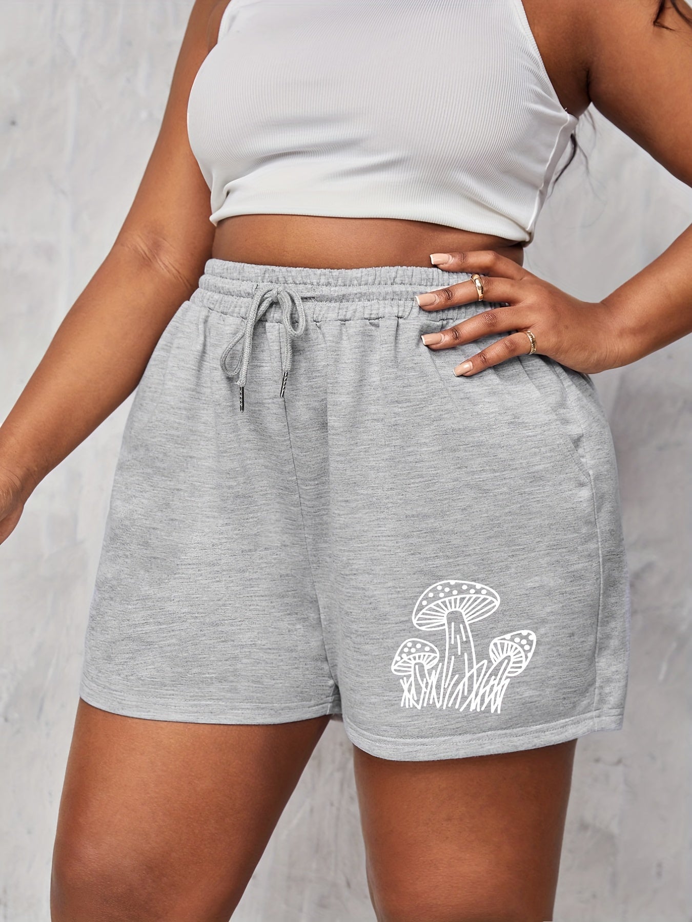 Mushroom Print Drawstring Shorts