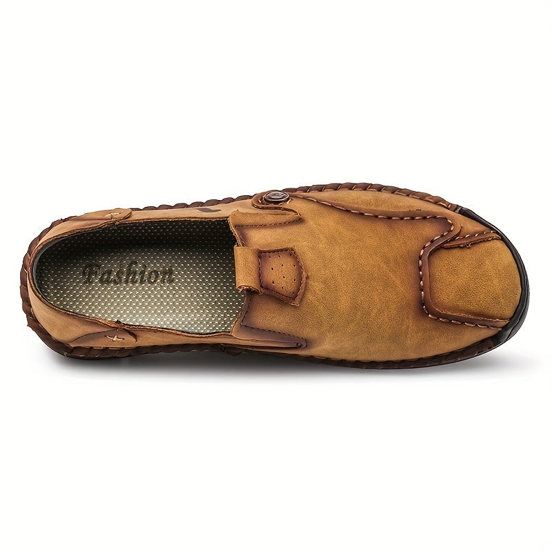 Men's Leather Loafer Shoes Comfy Stitch Detail Slip On Shoes
