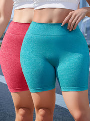 2 Pack Women's Plus Size High Waisted Sports Shorts Set