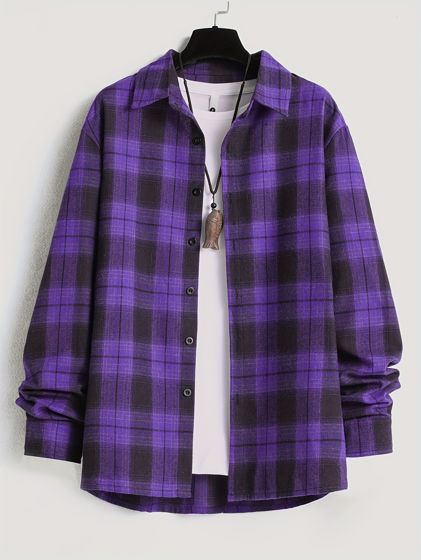 Men's Plaid Long Sleeve Shirt for Spring Autumn