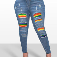 Rainbow Ripped High Rise Skinny Jeans