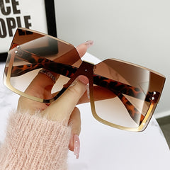 Vintage Oversized Square Sunglasses Women Rimless Shades Gradient Lens