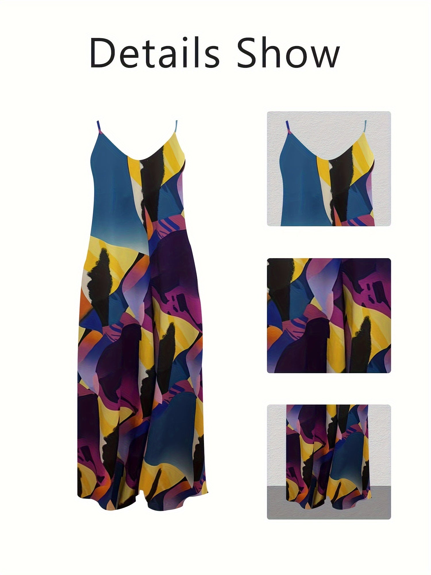 Casual Cami Jumpsuit Random Print V Neck Wide Leg With Pockets