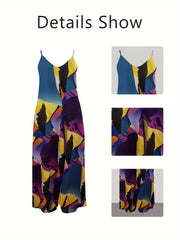 Casual Cami Jumpsuit Random Print V Neck Wide Leg With Pockets