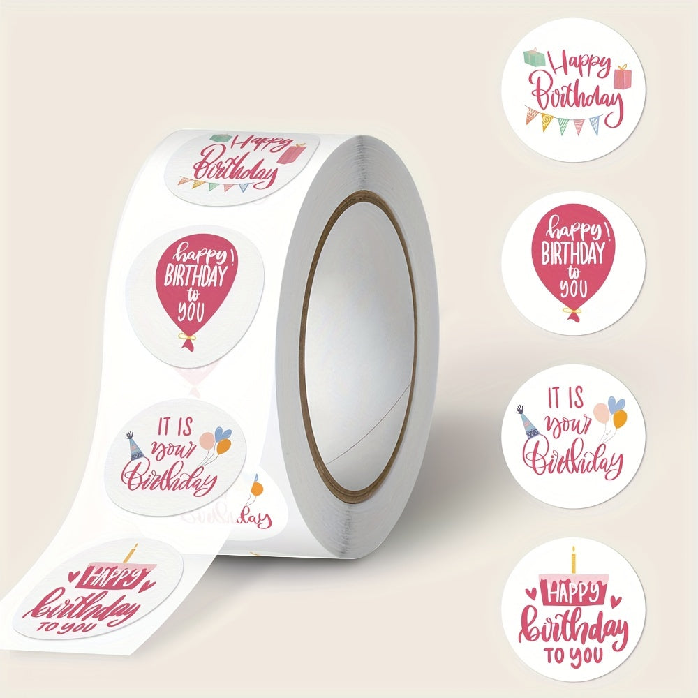 500pcs Happy Birthday Stickers Roll - 2" Round Labels for Gift Wrapping