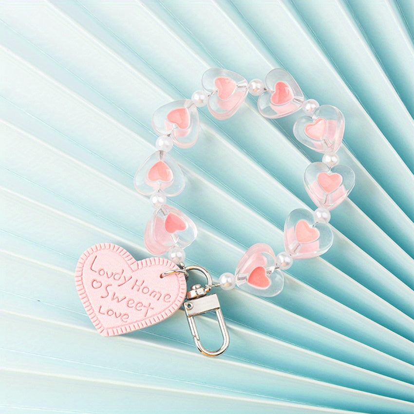 Y2K Heart Shape Beads Keychain Pendant Car Ornament Bag Accessories