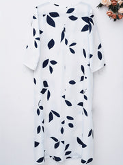 Leaf Print Three Quarter Sleeve Loose Fit Dress