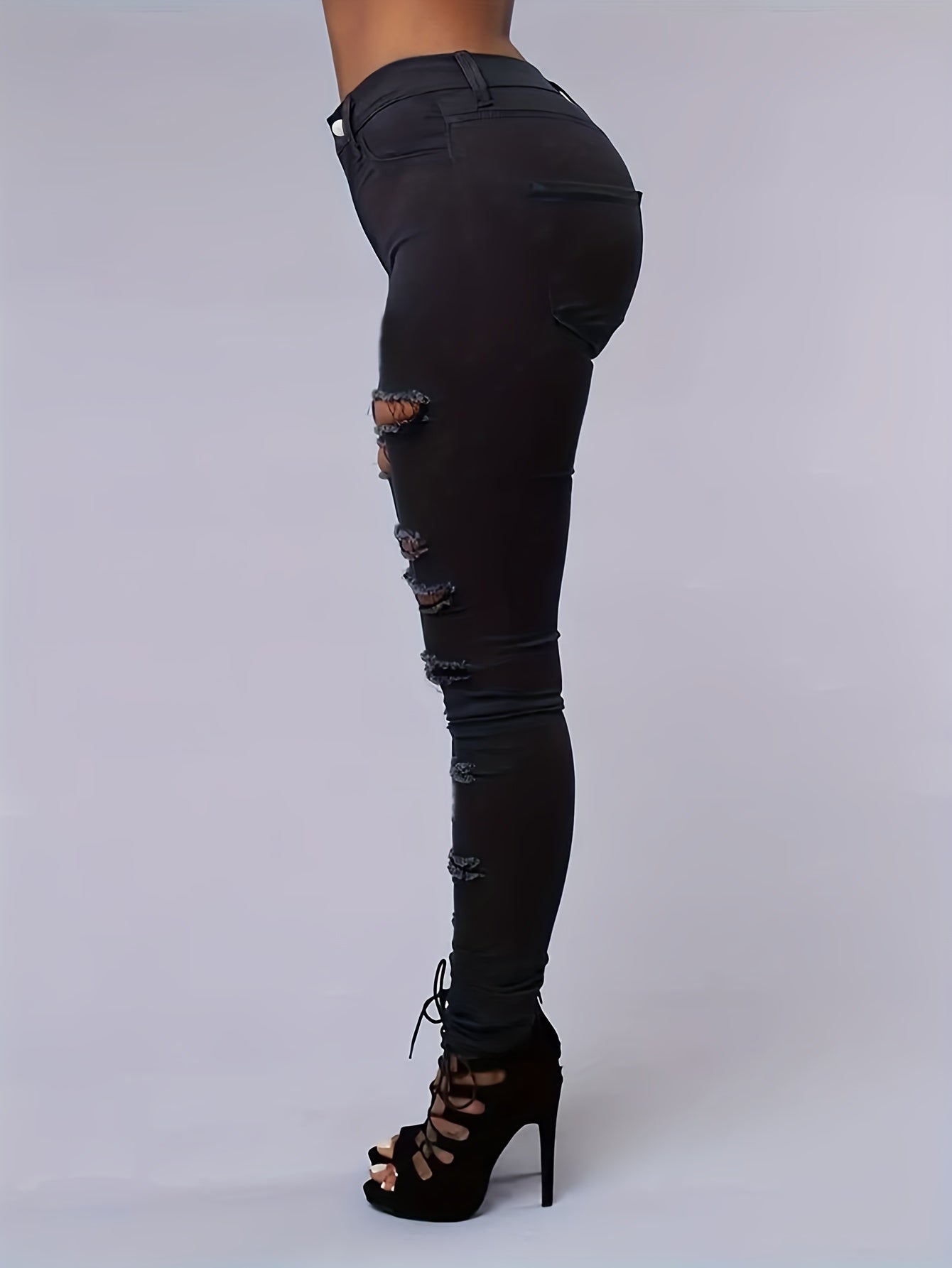 Ripped High Rise Slim Fit Jeans