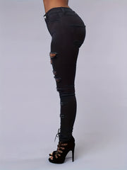 Ripped High Rise Slim Fit Jeans