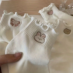 Teenager's Cartoon Animals Knitted Crew Socks, 5 Pairs