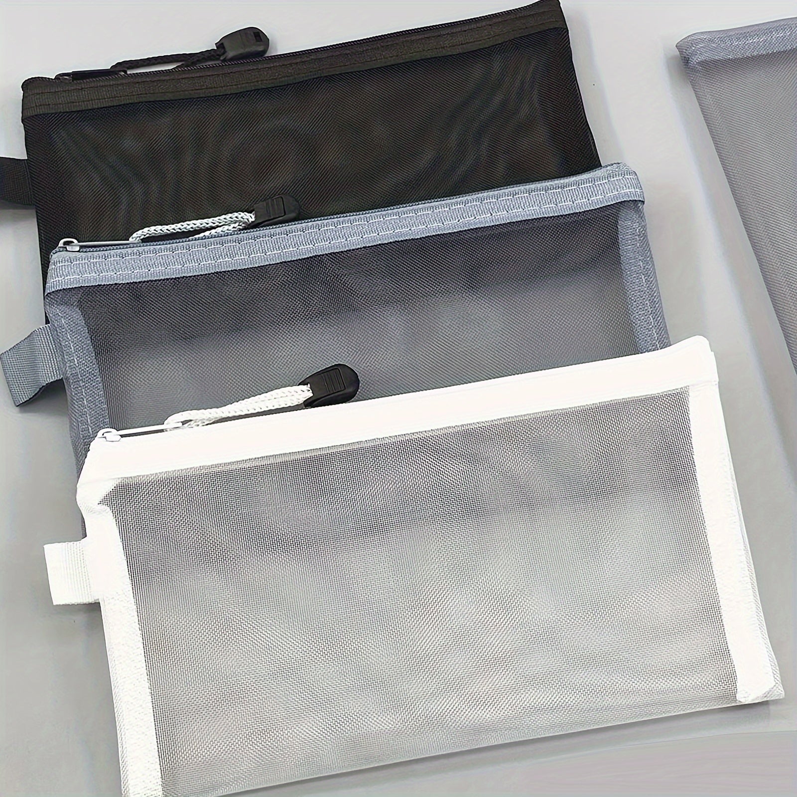 Transparent Pen Bag Mesh Storage School Exam Stationery Box Pencil Bag