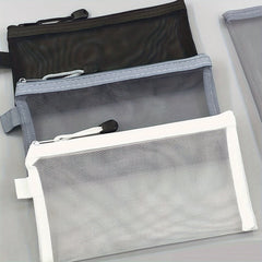 Transparent Pen Bag Mesh Storage School Exam Stationery Box Pencil Bag
