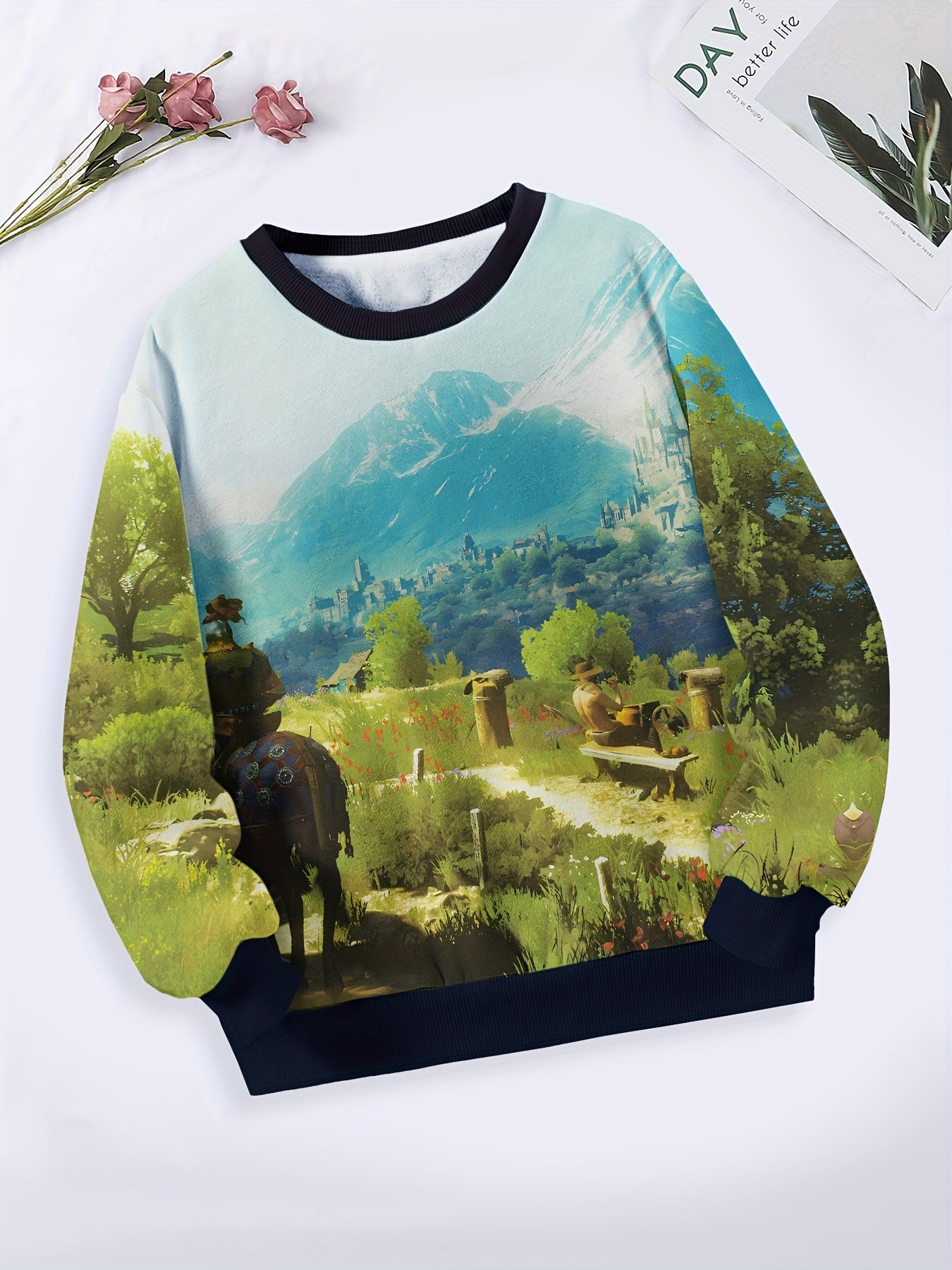 Tranquil City Graphic Crew Neck Sweatshirt For Sports Gift