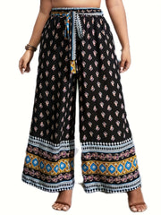 Boho Pants Women's High Rise Loose Fit Wide Leg Trousers With Belt