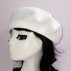 Casual Crochet Beret Solid Mesh Breathable Beanie Octagonal Hat Vintage