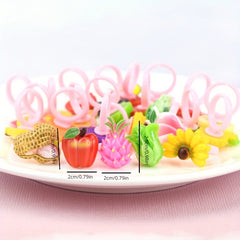 30pcs Fruit & Veggie Kids Rings Pink Finger Ring Hand Decor Children's Jewelry