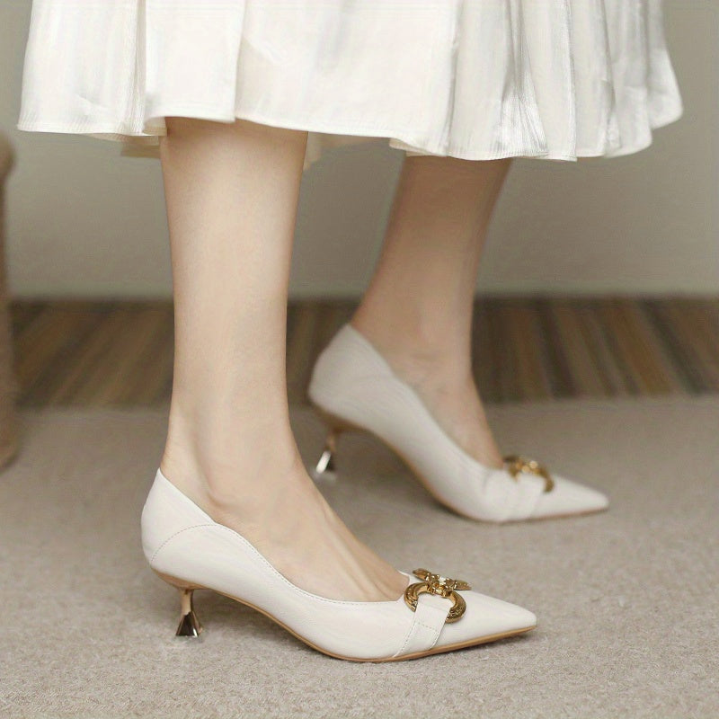 Chain Decor Kitten Heels Pointed Toe Dress Heels