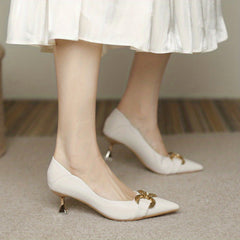 Chain Decor Kitten Heels Pointed Toe Dress Heels