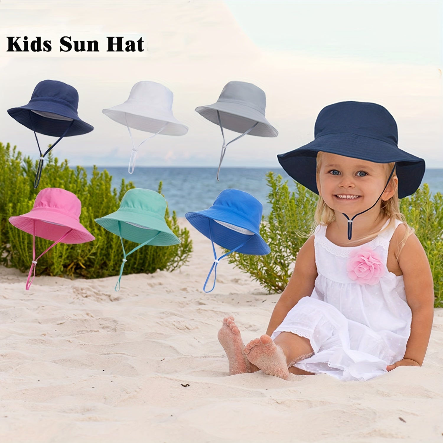 Baby Solid Bucket Hat Sunscreen Adjustable Wide Brim Beach Basin Hat