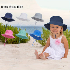 Baby Solid Bucket Hat Sunscreen Adjustable Wide Brim Beach Basin Hat