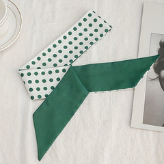 Green Dotted Print Skinny Scarf Hair Ribbon Neckerchief Satin Twilly Scarf