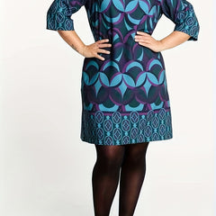 Women's Plus Geometric Print Half Sleeve Round Neck Mini Dress