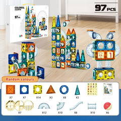 Magnetic Building Blocks Set with Pipe and Ball Track DIY Construction Toy