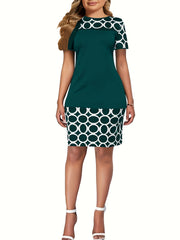 Crew Neck Pencil Dress Short Sleeve for Women