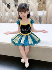 100% Cotton Girls Splicing Puff Short Sleeve Ballet Leotard for Gymnastics