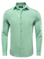 Men's Solid Casual Lapel Crew Shirt Long Sleeve Shirt
