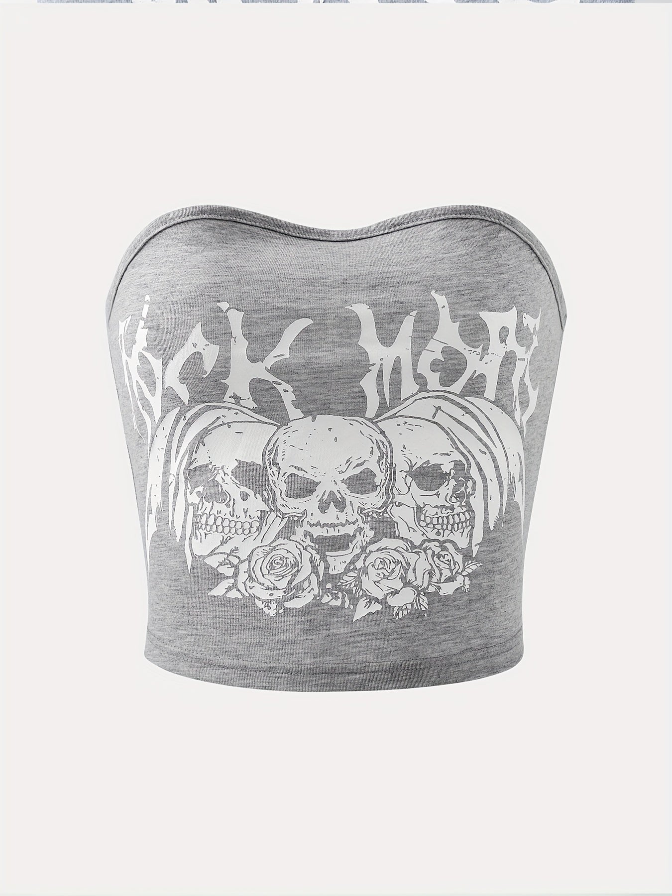 Skull Print Crop Tube Top Y2K Sexy Strapless Top For Summer