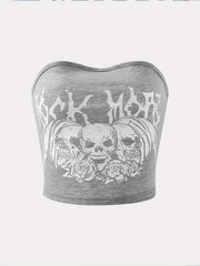Skull Print Crop Tube Top Y2K Sexy Strapless Top For Summer