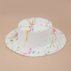 Men's and Women's Straw Hat Summer Sun Hat Seaside Vacation Beach Flat Top