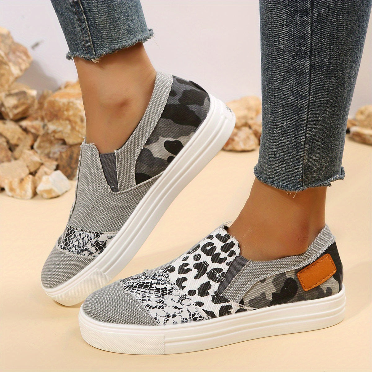 Colorblock Canvas Lace Up Flat Sneakers for Women
