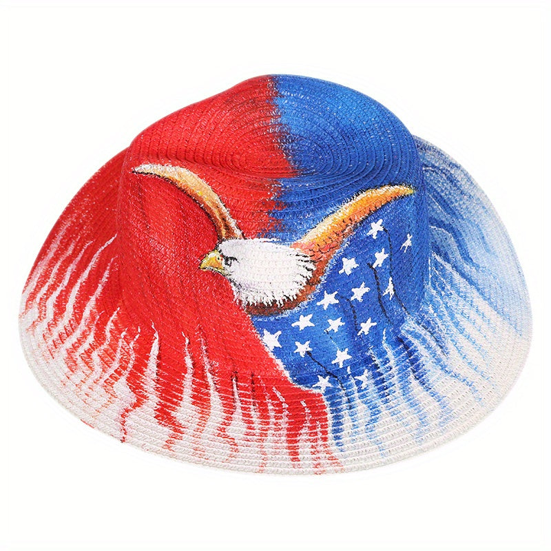Eagle Hand Painted Straw Hat Red Sun Hat Outdoor UV Protection