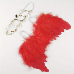 Angel Feather & Leaves Headband Set for Newborn Photos in Red