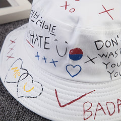 Hip Hop Graffiti Bucket Hat Short Brim Printed Basin Hat Unisex Couple