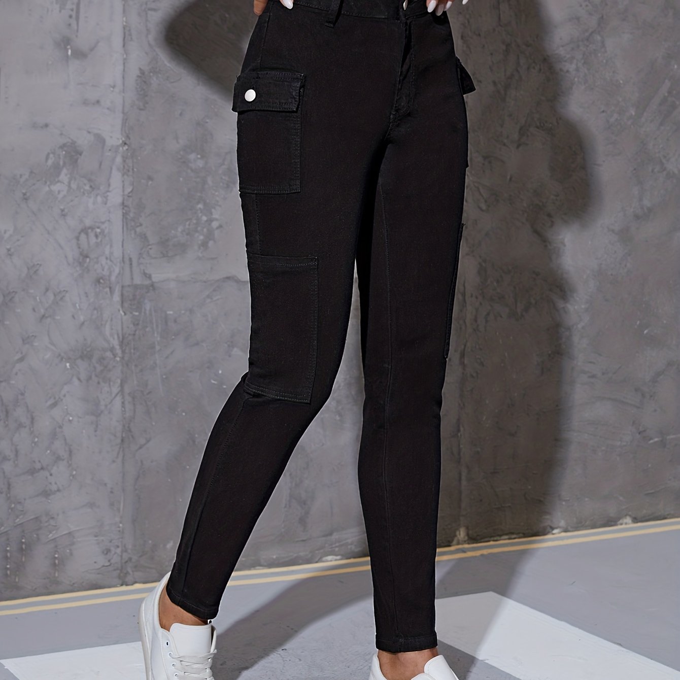 Cargo Denim Pants Skinny Jeans High Stretch