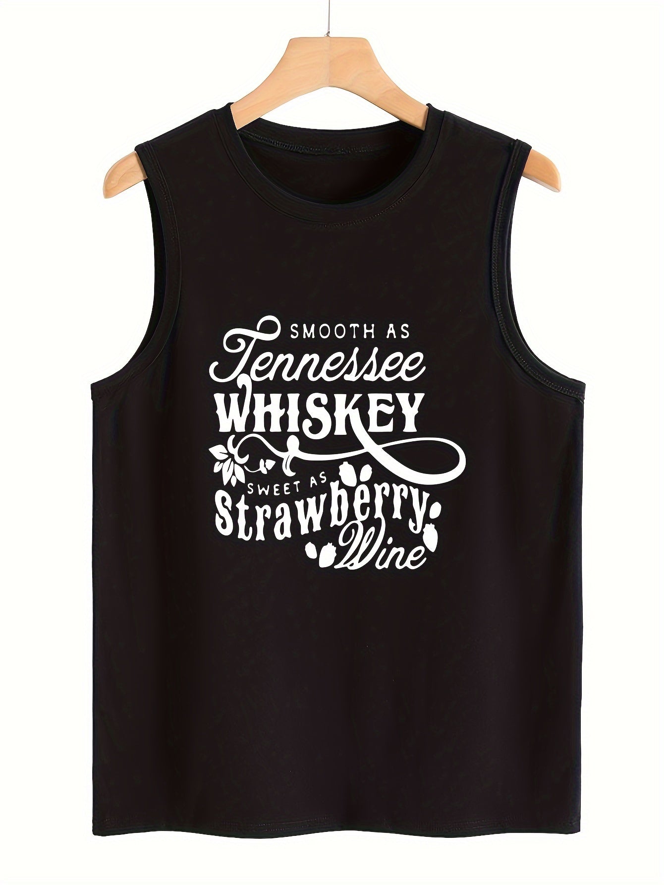 Plant & Letter Print Sleeveless Sports Vest Round Neck Casual Tops