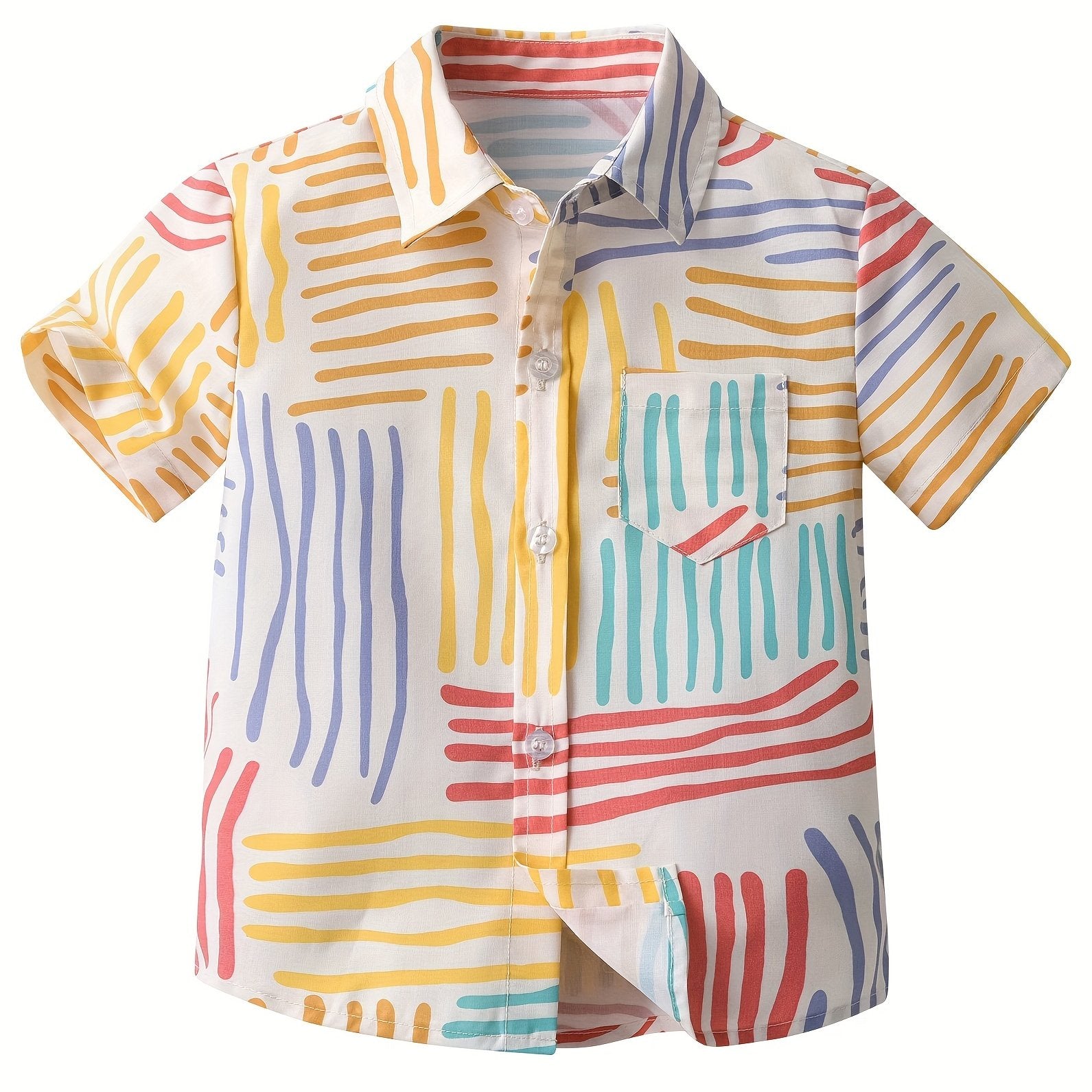 Graffiti Stripe Print Boys Lapel Shirt Summer Casual Top
