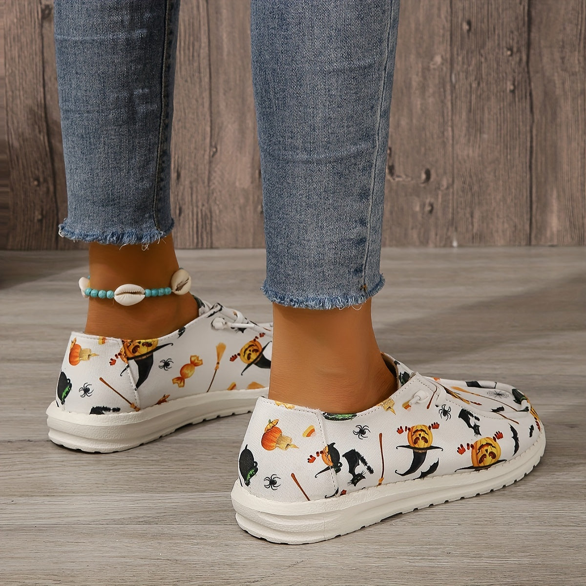 Women's Halloween Witch Pumpkin Boat Shoes Lightweight Flats