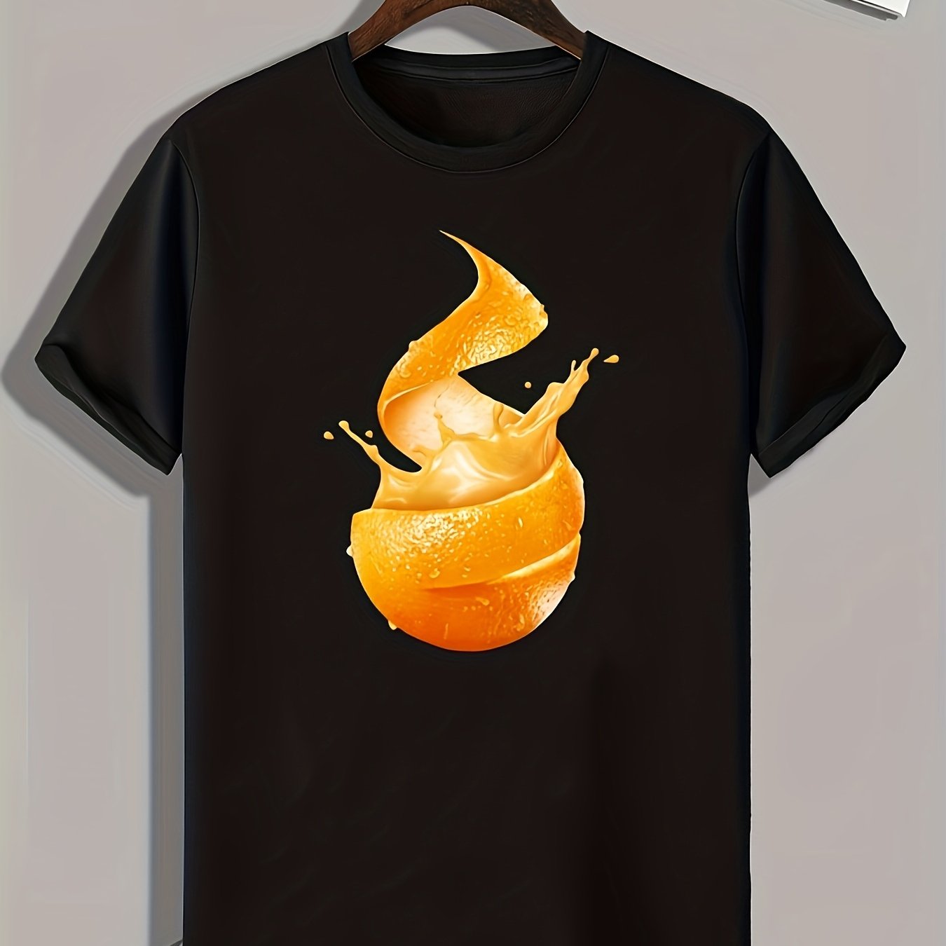 Men's Orange Pattern Print Slim Fit T-shirt