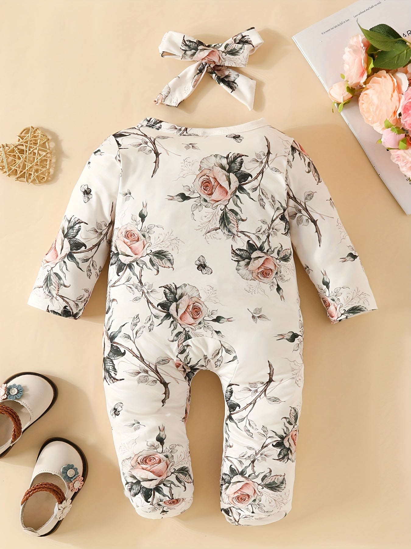 Baby Girl Flower Drawing Graphic Long Sleeve Romper