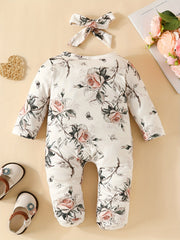 Baby Girl Flower Drawing Graphic Long Sleeve Romper