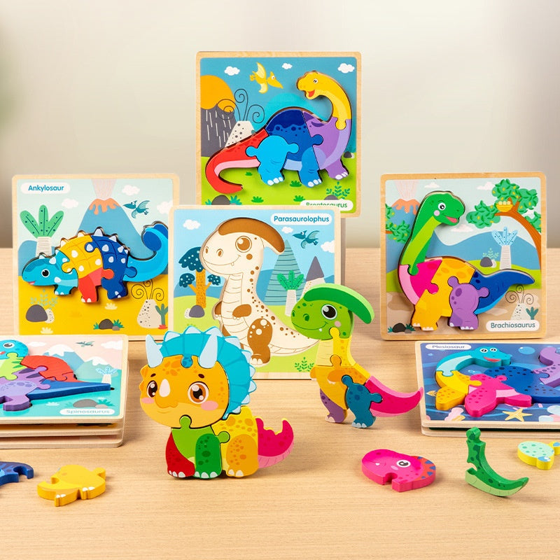 12pcs Dinosaur Puzzle Wooden Toy Cognitive Building Blocks