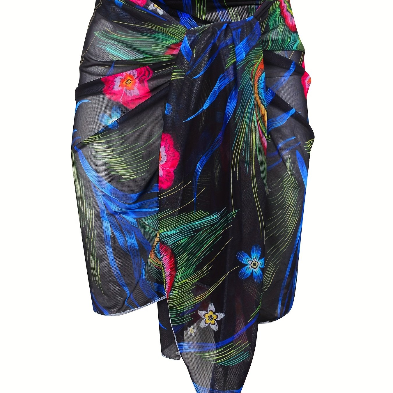 Tropical Print Wrap Beach Cover Up Skirt