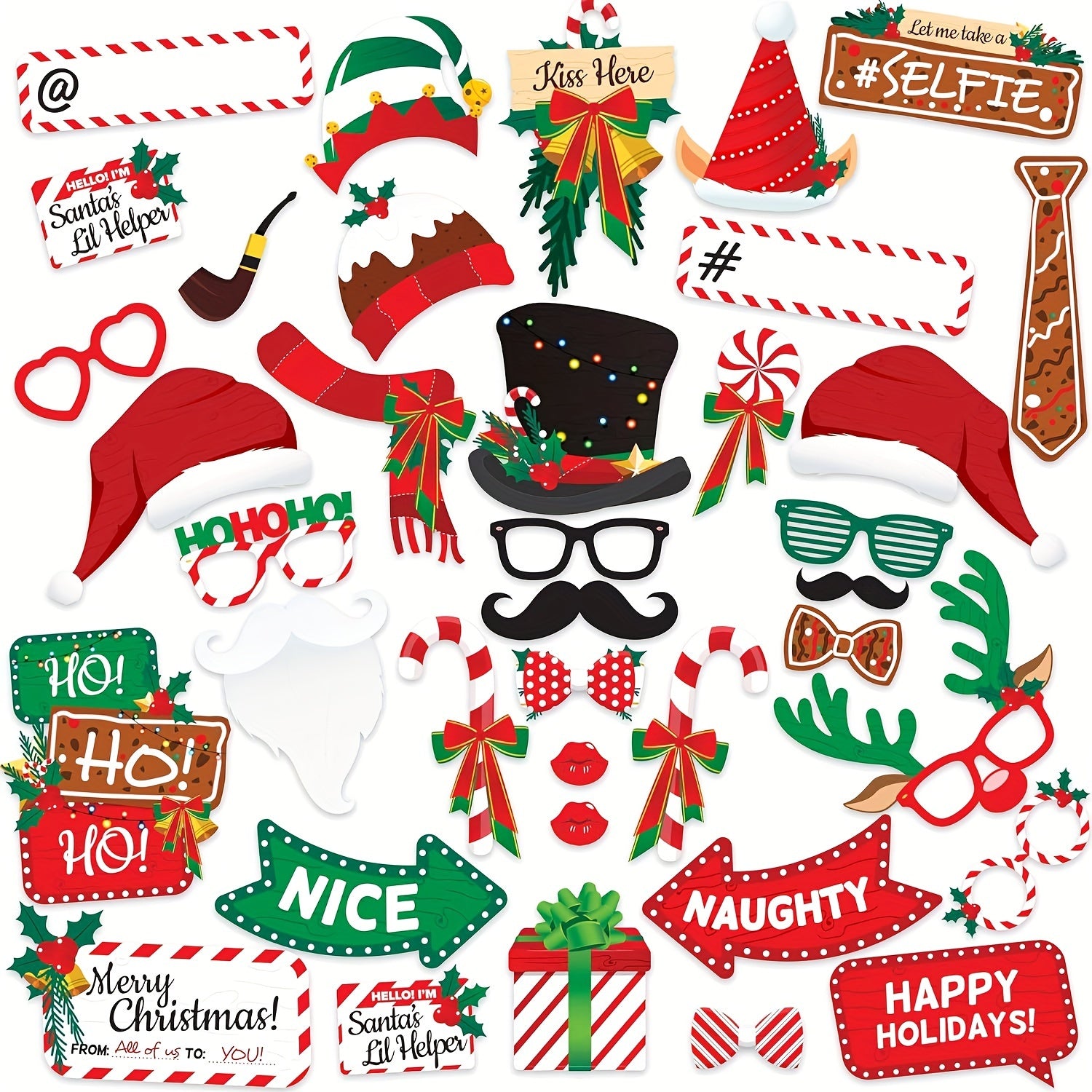 Christmas Photo Booth Props 50pcs Party Supplies Holiday Decoration Set